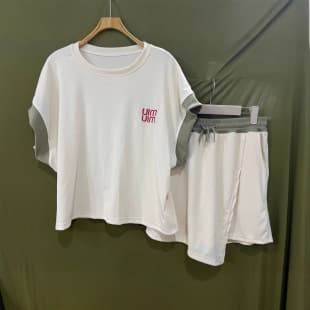 Japanese Korean Casual Embroidered Letter Set for Women Summer 2025 New Korean Version Anti-Exposure Short Sleeve Shorts Two-Piece Set