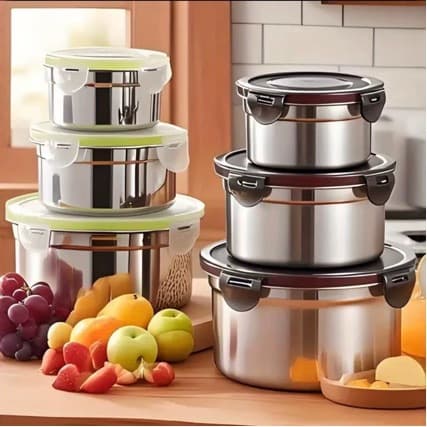 Cross-border Stainless Steel Food Storage Container Set, Airtight Refrigerator Box, Fruit Bento Lunch Box, Korean Style 3-Piece Set