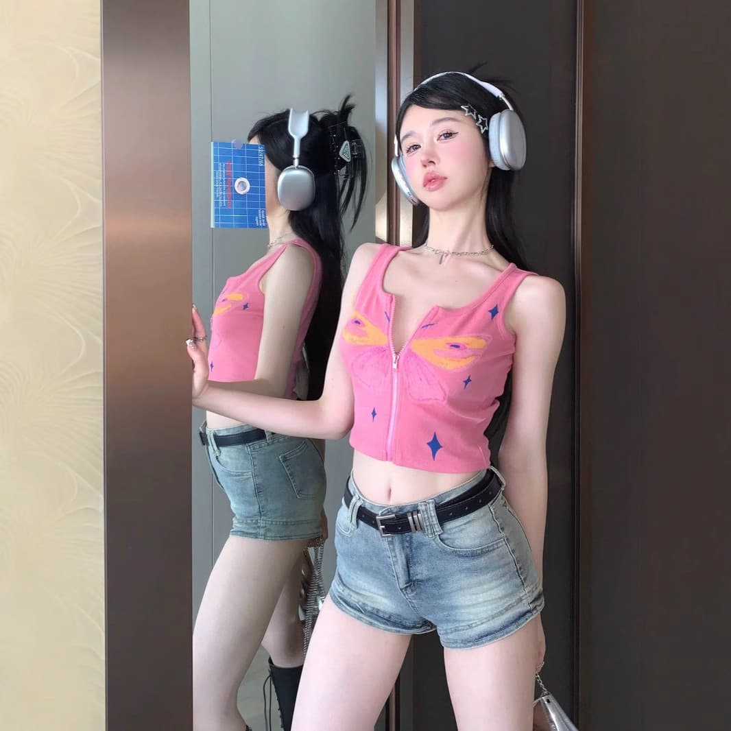 Women's Pink Camisole, Summer Outerwear, Concert Outfit, Dopamine Inner Layer, Side Chest Coverage, Thai Sweet and Spicy Top