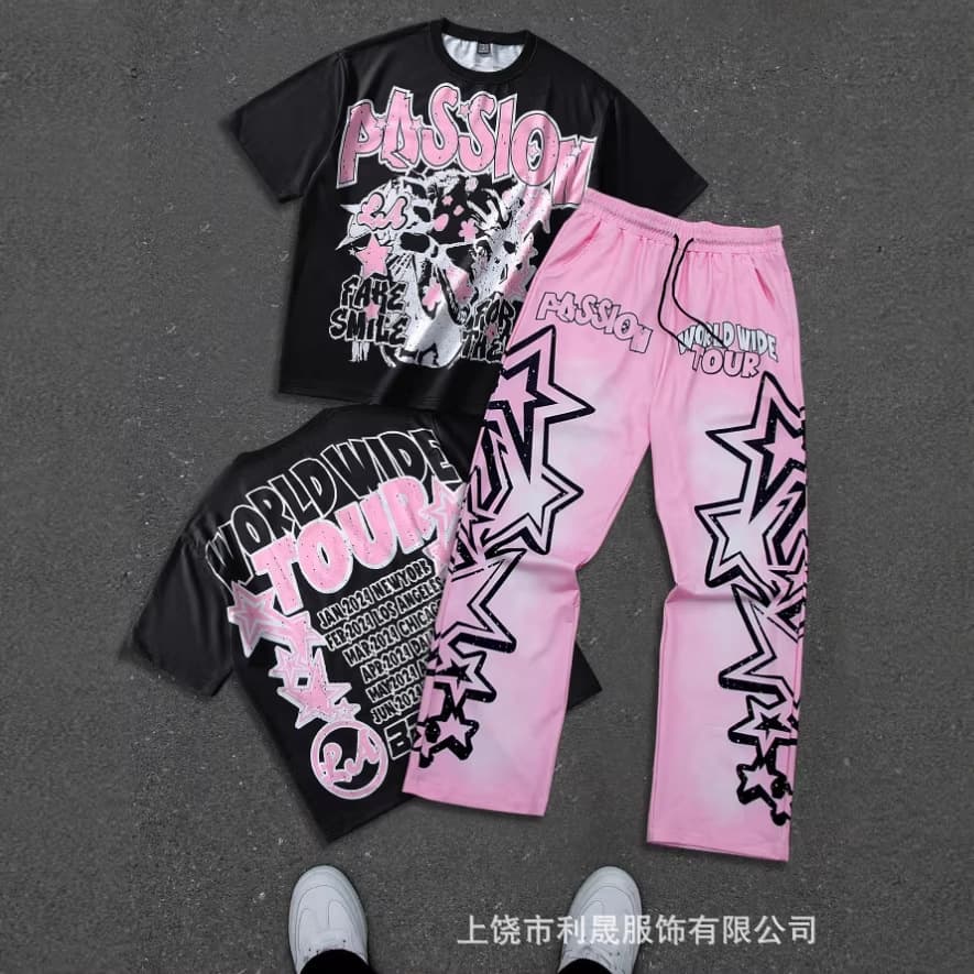 2026 Bestseller for Cross-Border E-Commerce: 3D Digital Print Hip-Hop Streetwear Sweet & Cool Unisex Short Sleeve Top and Pants Set