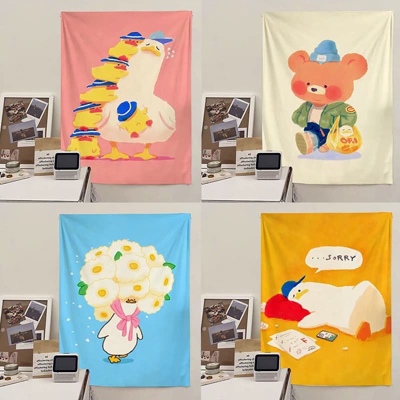 Fun Cute Duck Internet-Famous Bedside Background Cloth Hanging Fabric High-End Feel Room Decoration Dormitory Bedroom Cartoon Decor