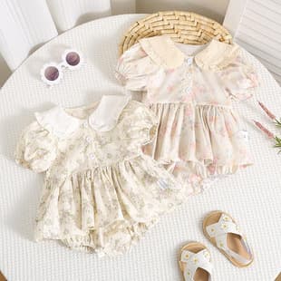 Summer Newborn Baby Girl Floral Ruffle Romper Short Sleeve Korean Style Bodysuit Dress
