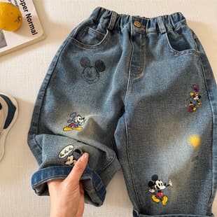 Kids Pants 2026 Spring New Arrival Boys Girls Zhili Cartoon Print Jeans Loose Straight-Leg Pants for Toddlers