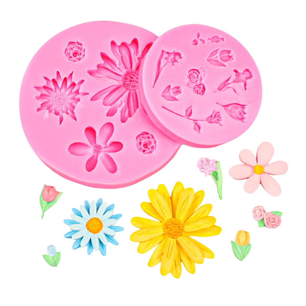 Mini Rose Tulip Various Daisy Flower Fondant Silicone Mold for Cake Chocolate Clay DIY