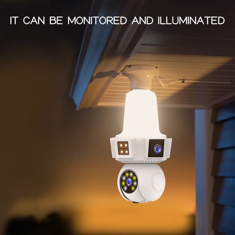 V380 Camera E27 Wireless Lamp Head WiFi Dual Lens Triple View Camera