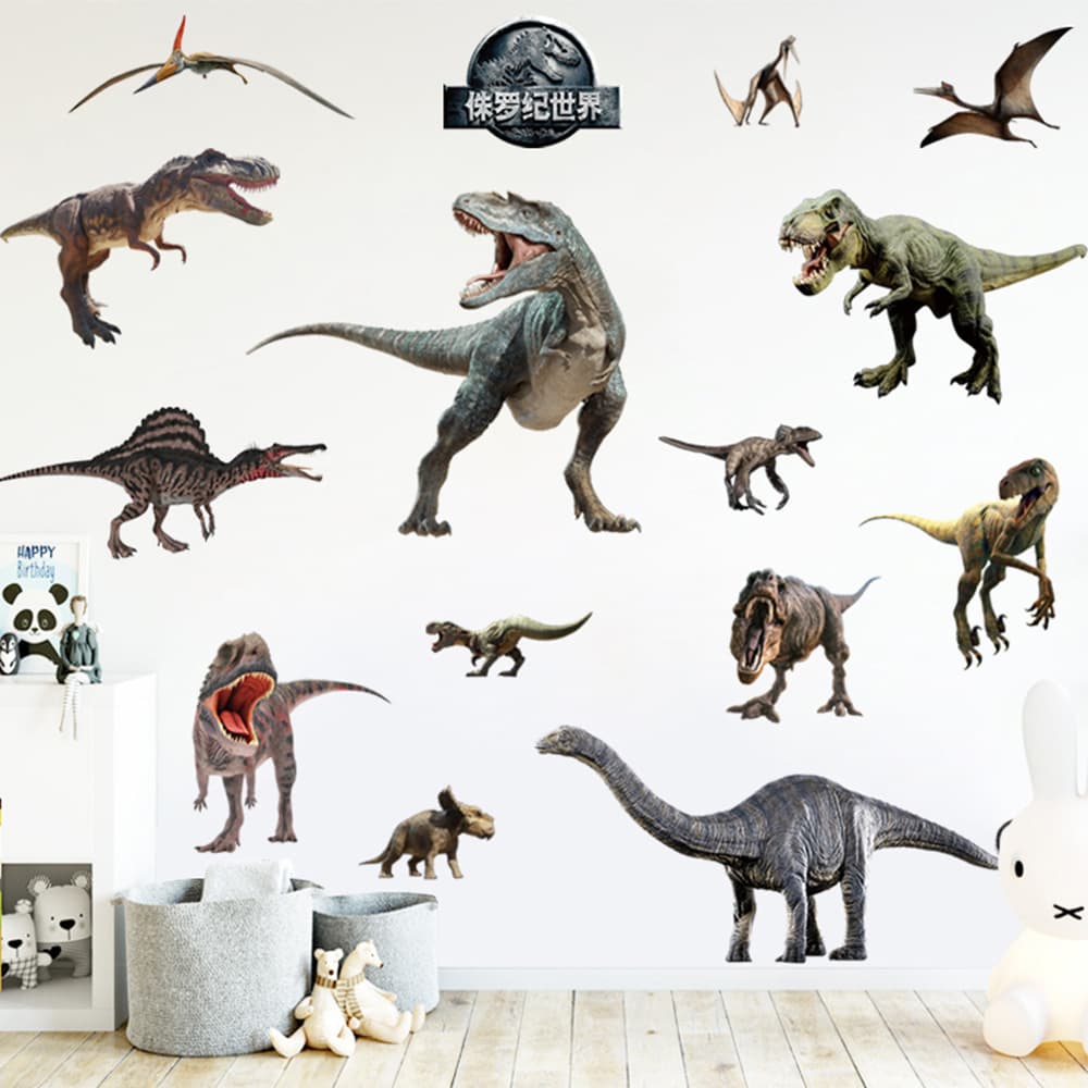 Jurassic Dinosaur Wall Sticker Decal Wallpaper Self-Adhesive for Kids Room Bedroom Kindergarten Wall Decoration