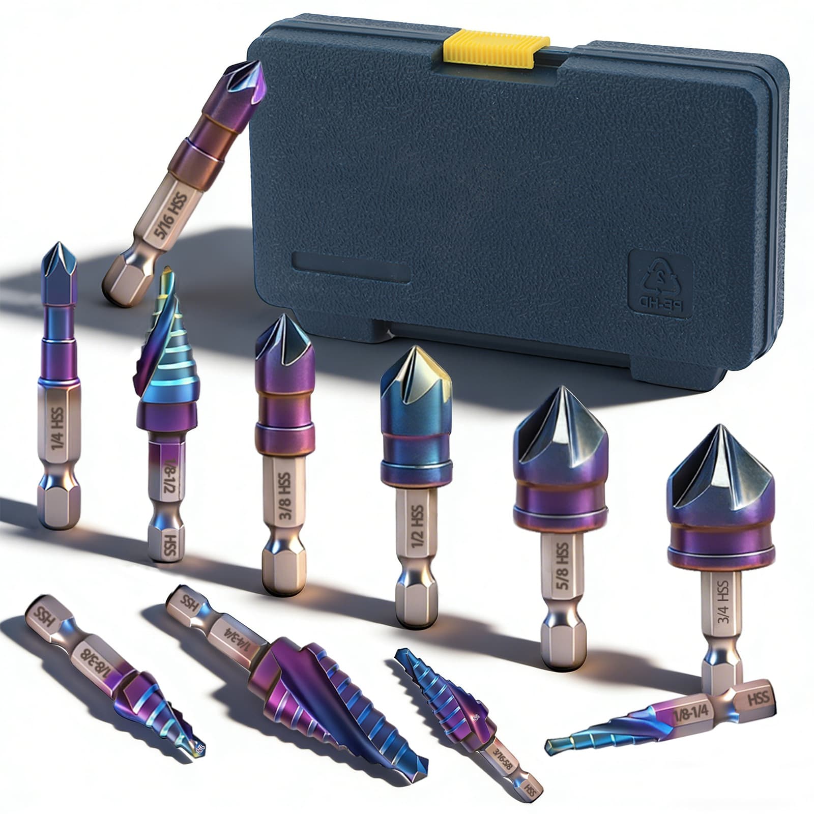 Step Drill HSS High Hardness Drill Bit, 5PC HSS Step Drill + 5PC Countersink Set