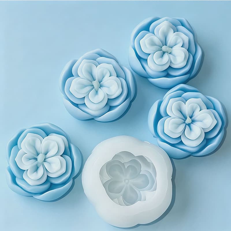 3D Layered Camellia Silicone Mold Five-Petal Flower Aromatherapy Candle Gypsum Stone DIY Handmade Soap Resin Mold