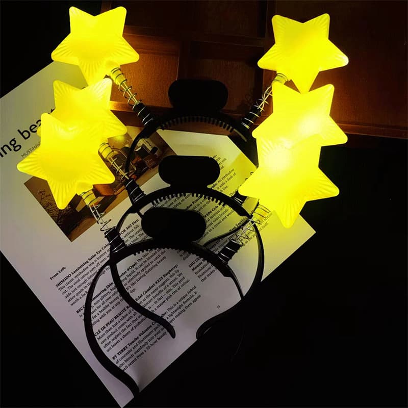 Yellow Star Headband, Support Stick Star Headpiece, Light-up Hair Accessory, Glow Stick for Concerts, Children's Performance Prop