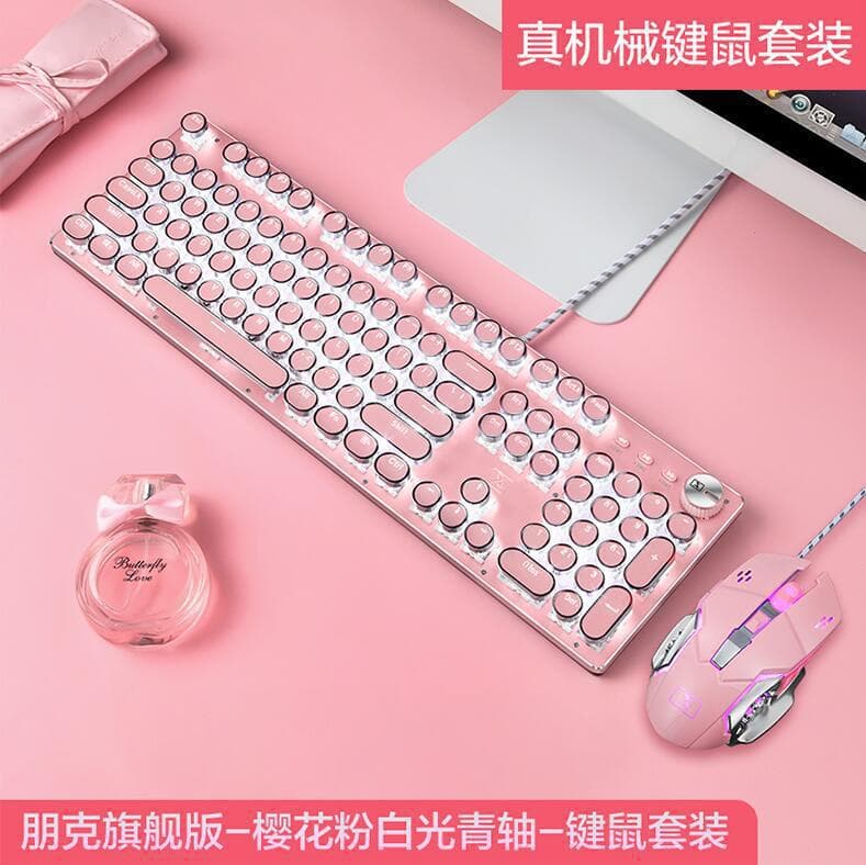Xinmeng X9VR Lipstick True Mechanical Keyboard and Mouse Set Retro Girl Pink Cute Round Key Gaming Keyboard Cross-border