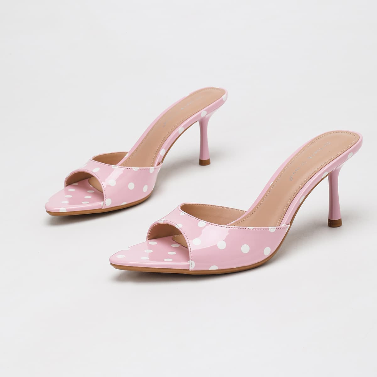 Cross-border Polka Dot Pointed Toe High Heel Sandals for Women, Quiet Open-Toe Mules, Comfortable Vacation Shoes