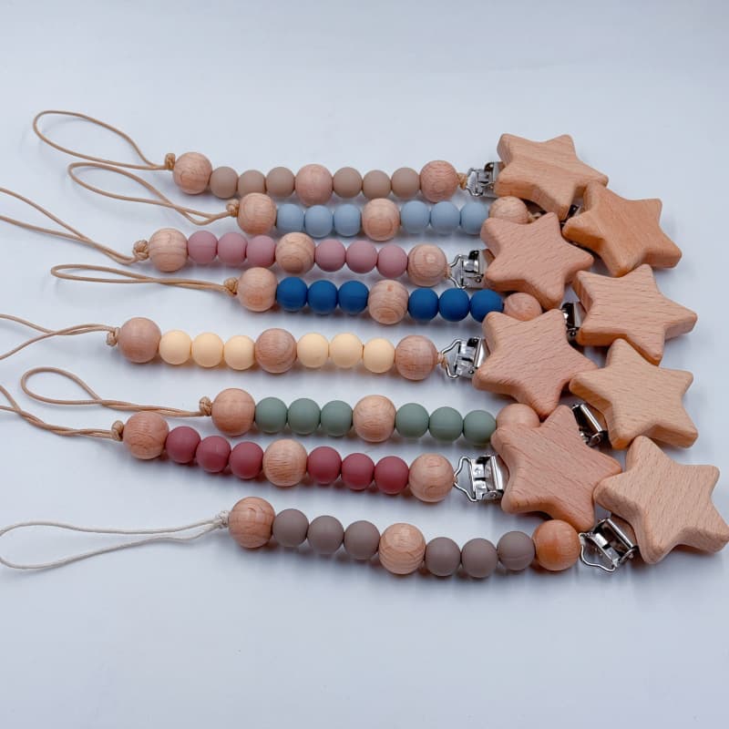 Amazon foreign trade new baby star beech pacifier clip infant pacifier anti-lost chain food grade silicone beads