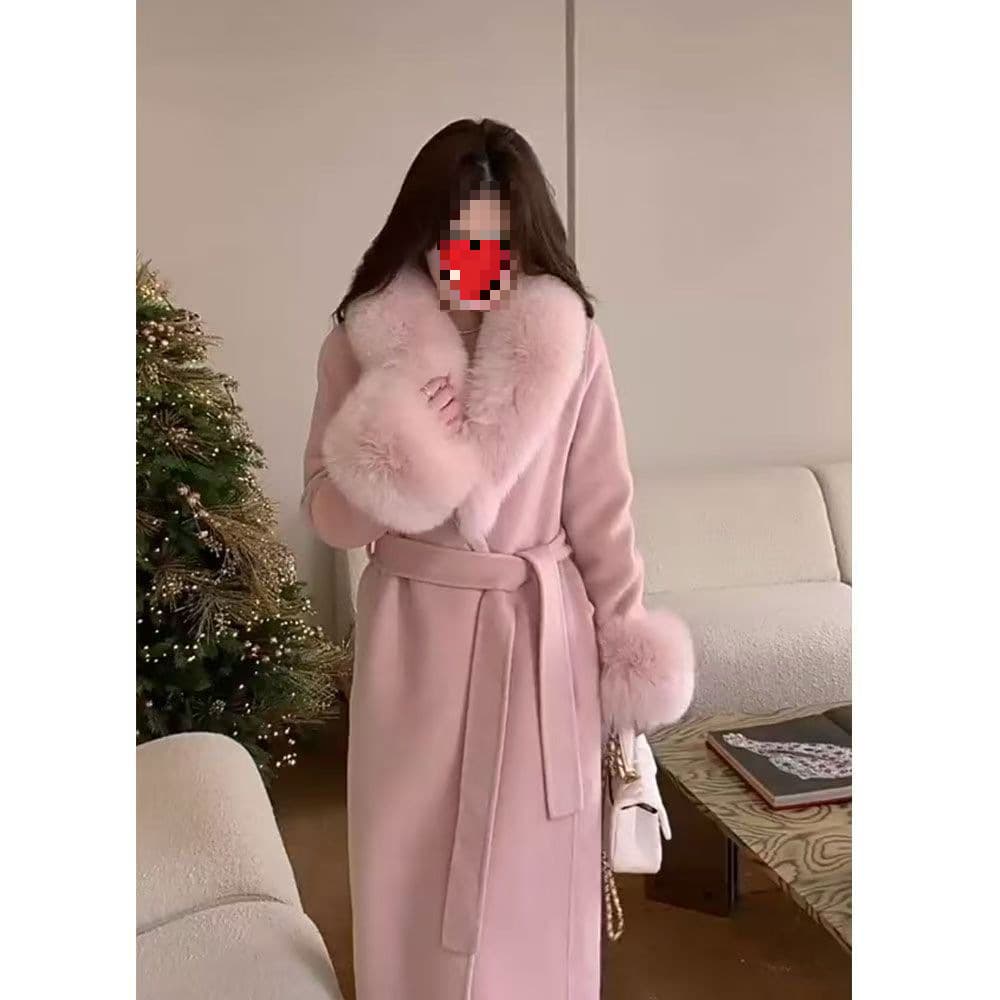 Y9Z Double-Faced Cashmere Long Coat Monica Oversized Fox Fur Autumn/Winter Lazy Style