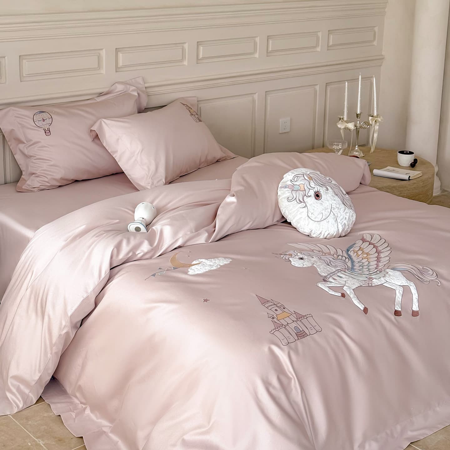 Cute Cartoon Embroidery 100S All-Cotton Sateen Long-Staple Cotton 4-Piece Set Pure Cotton Duvet Cover High-End Girl Four-Season Bedding