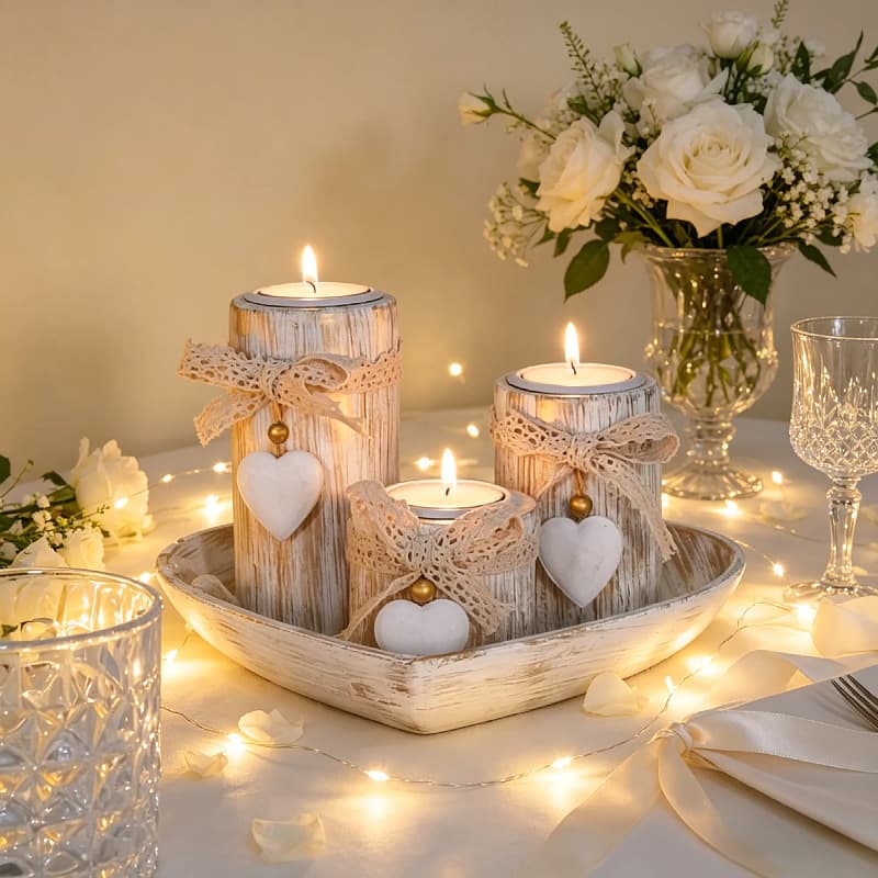 Cross-border heart-shaped wooden candle candlestick wooden holder Valentine's Day wedding table decoration set home atmosphere ornaments