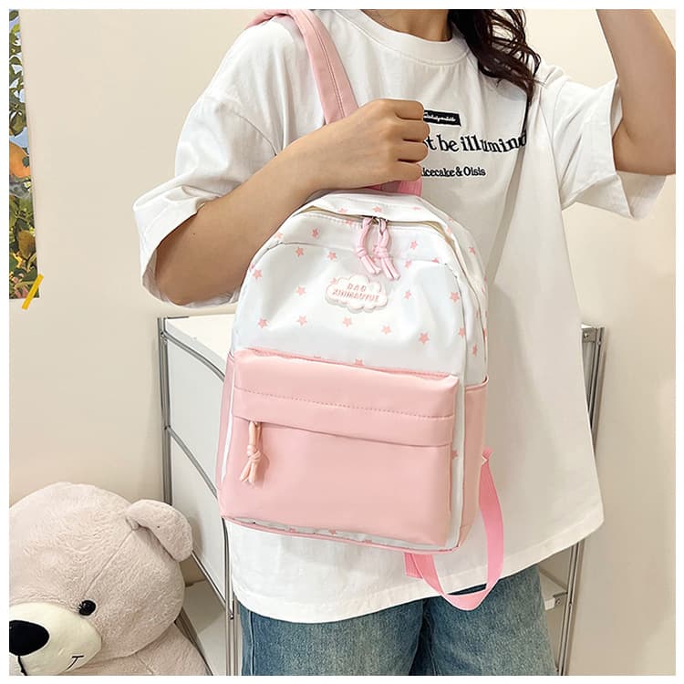 College Student Backpack for Women, High School Student Contrast Color Stylish School Bag Large Capacity
