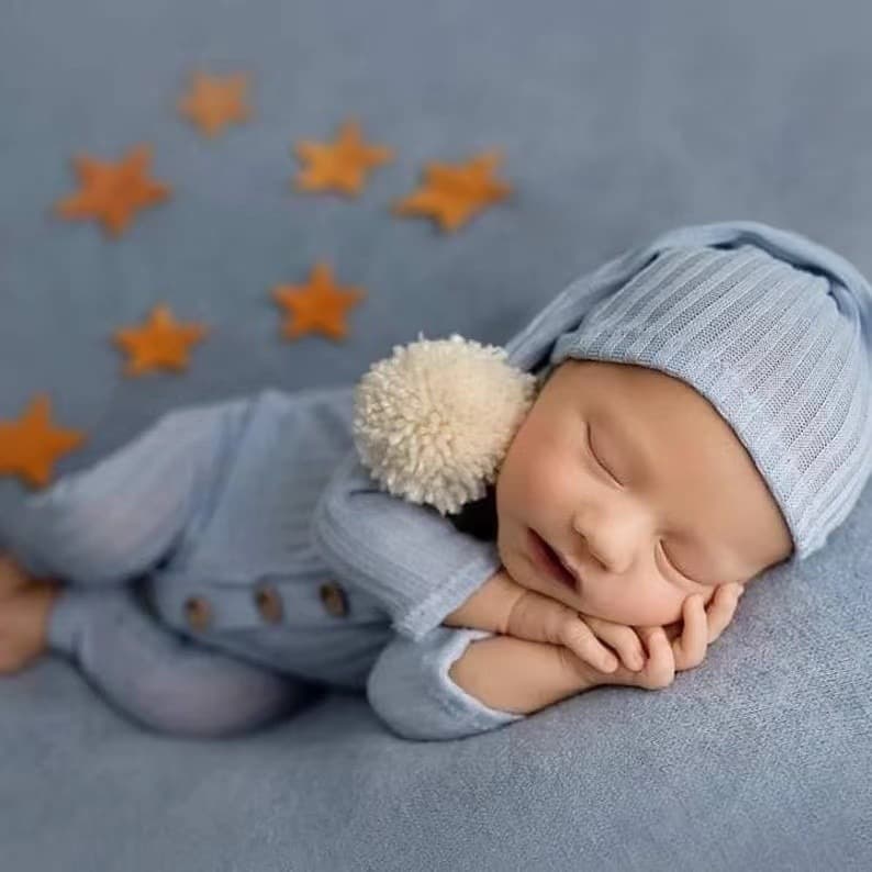 Newborn Baby Romper Photography Outfit for Full Moon Commemorative Photos with Hat, Studio Shooting Costume