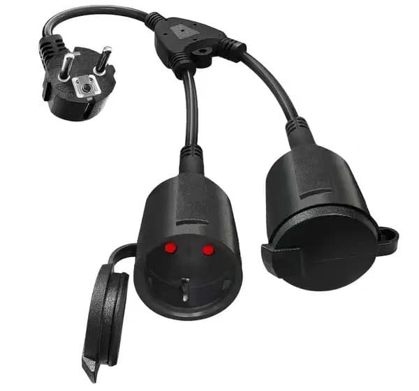 European standard 1-to-2 power cord with cover, German-style tail plug extension cable, European standard 1-to-2 Y-type tee extension cable