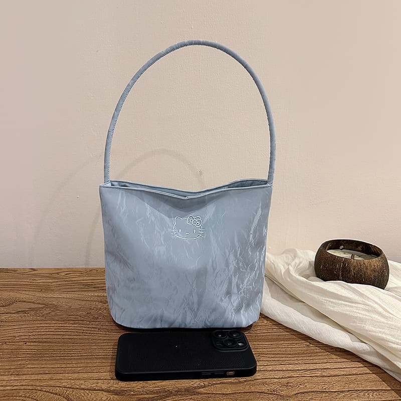 Simple Cartoon KT Embroidered Shoulder Bag, Korean Style Niche Handbag, Versatile Commuter Bag, Cute Tote Small Square Bag