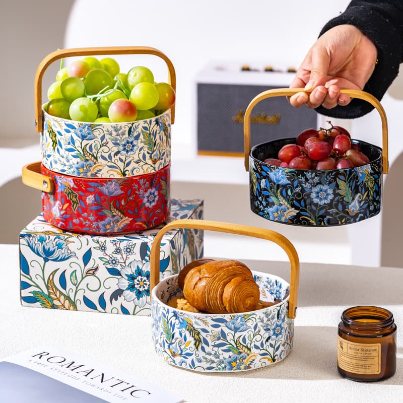 French Style Ceramic Fruit Basket High End Elegant Fruit Plate for Living Room Tea Table Home Use Afternoon Tea Snack Plate