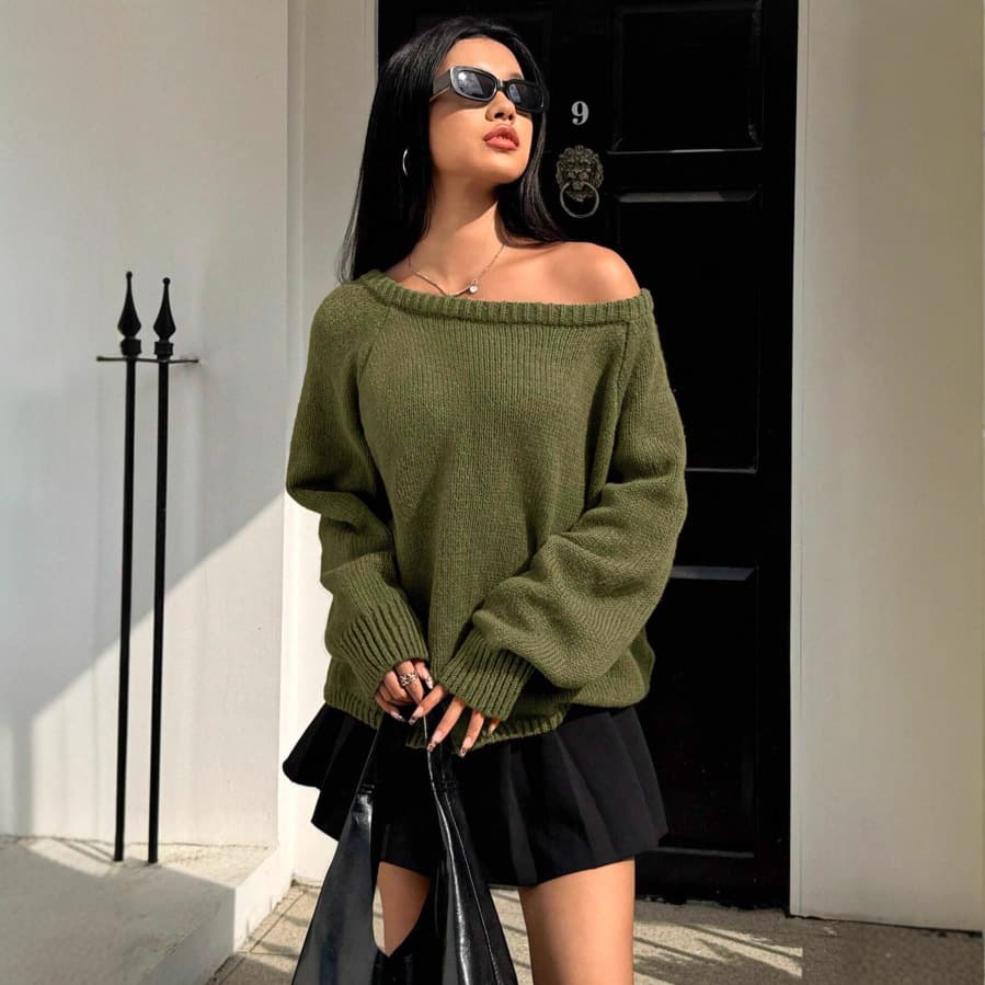 Fashionable Minimalist Women's Knit Sweater for Cross-Border Amazon, Solid Color, Round Neck, Casual Loose Fit, Versatile Top for Fall and Winter