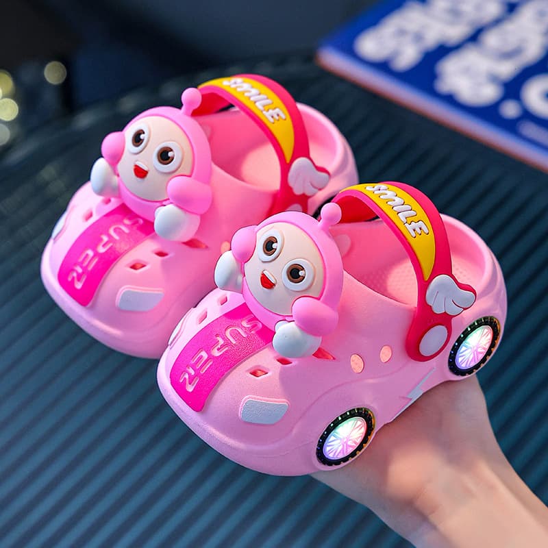 Children's Slippers Summer Baby Girl Car Light-Up Indoor Soft Sole Anti-Slip Boys Egg Clog Sandals