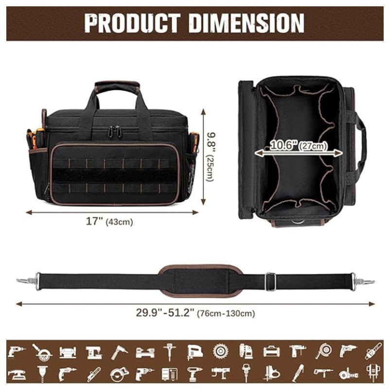 In Stock Amazon Heavy-Duty Oxford Cloth 17-Inch Tool Bag, Crossbody and Handheld, Thickened and Wear-Resistant for Construction Sites