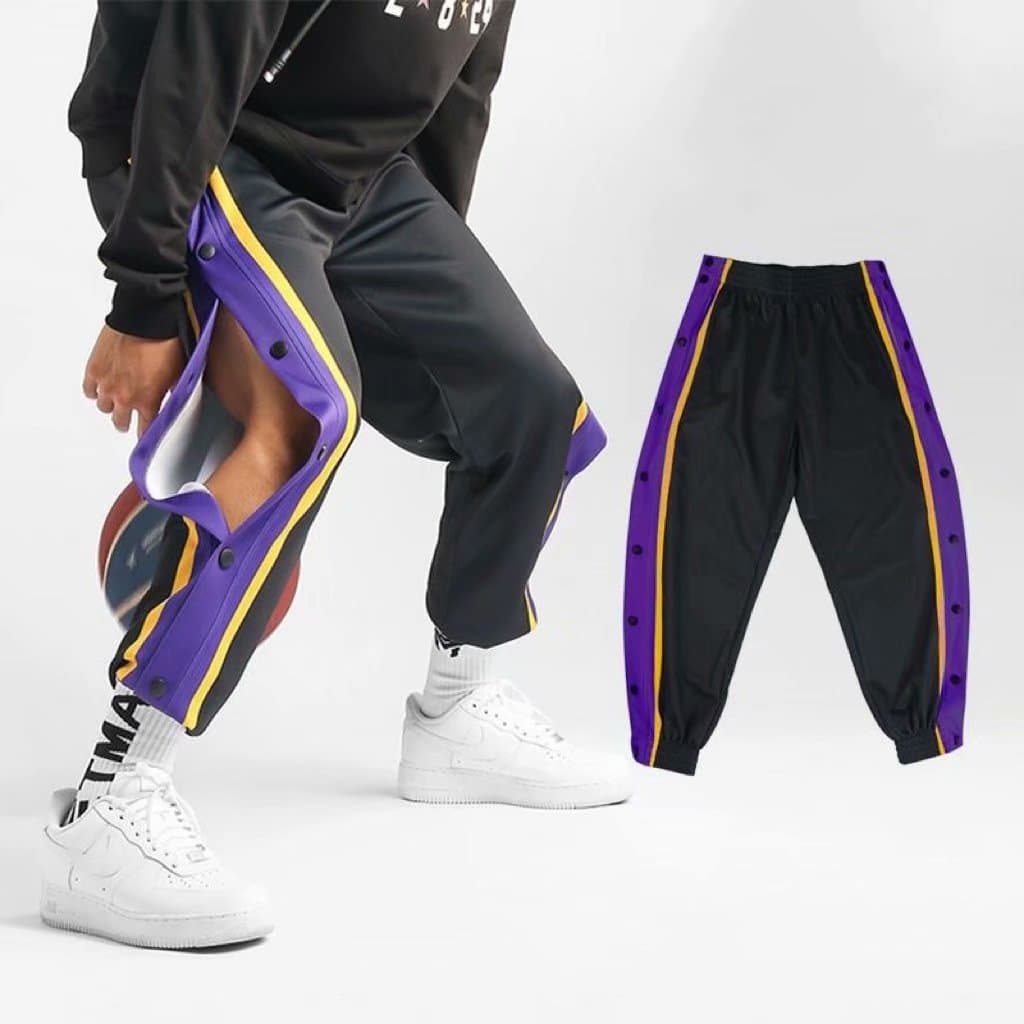 American-Style Button-Up Pants with Side Full-Open Quick-Release Jogger Pants for Children and Teenagers, Side-Opening Basketball Sweatpants with Quick-Release for Men