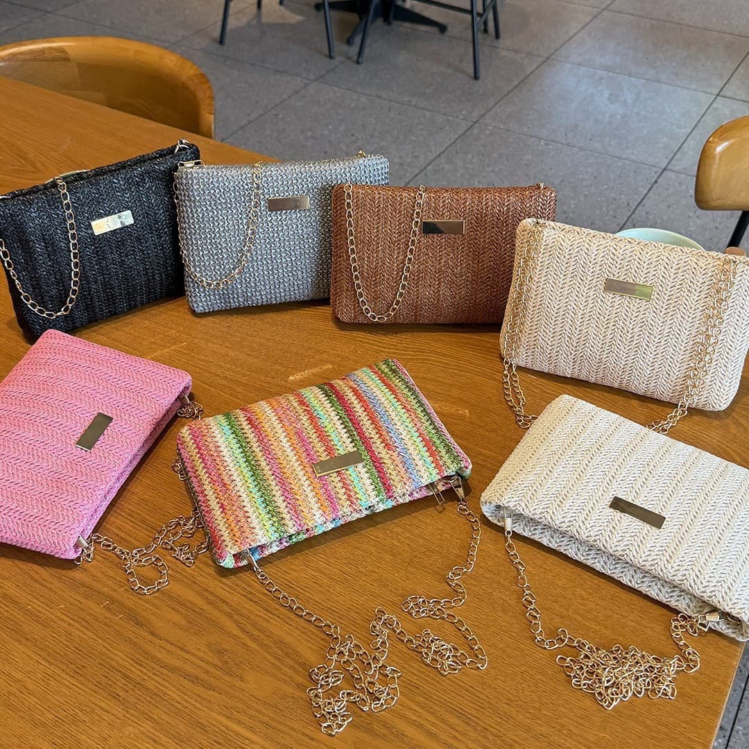 Fashionable Woven Straw Handbag 2026 New Trend Chain Shoulder Bag Simple Crossbody Small Bag
