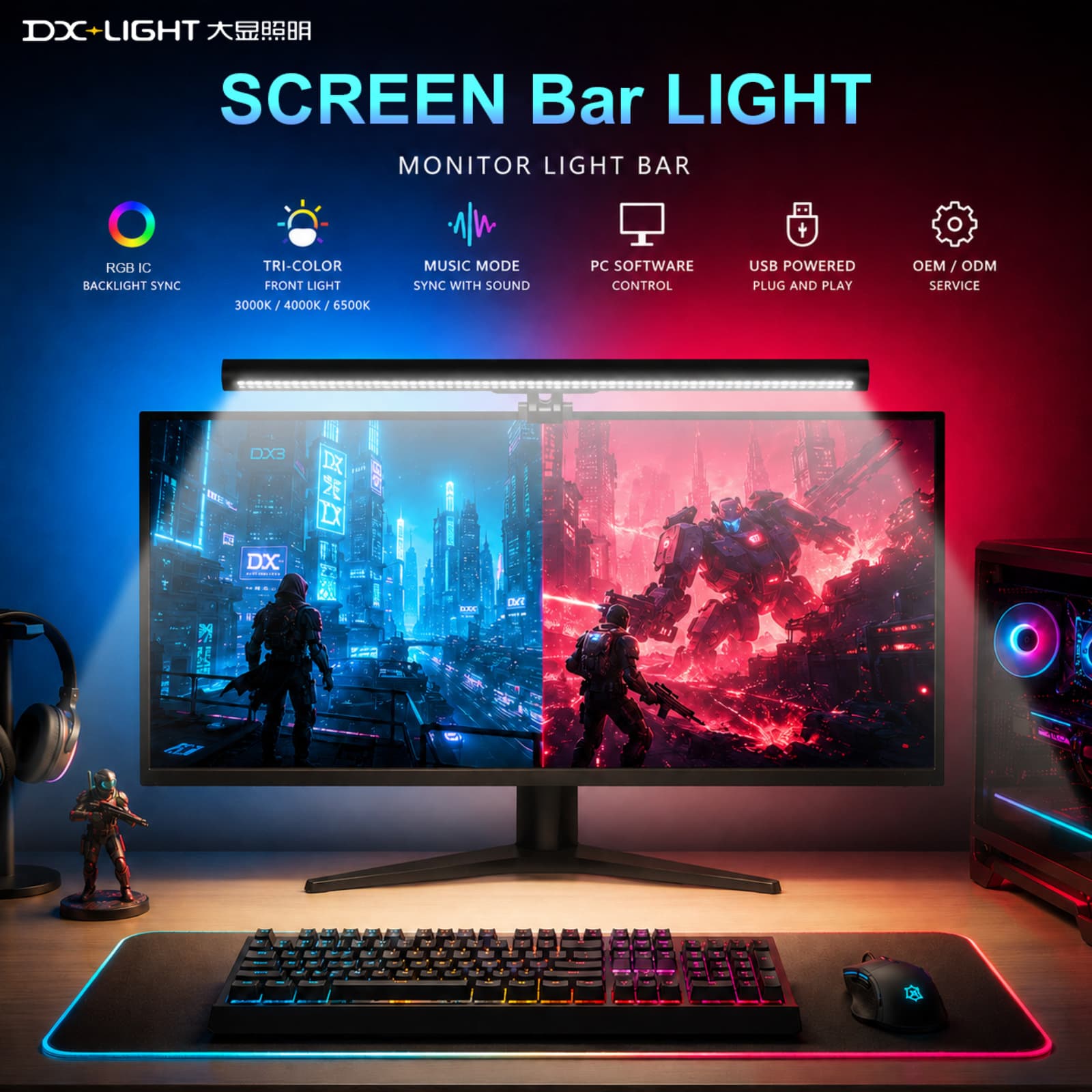 Cross-border Monitor Ambient Light, Gaming Aluminum Clip-on Light, Fill Light, Eye-care Desktop Computer Screen Light Bar