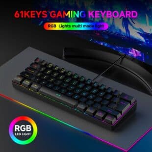 61-Key RGB Gaming Wired Keyboard and Mouse Set, Colorful Mini Non-Mechanical Membrane Keyboard in Black and White for PC