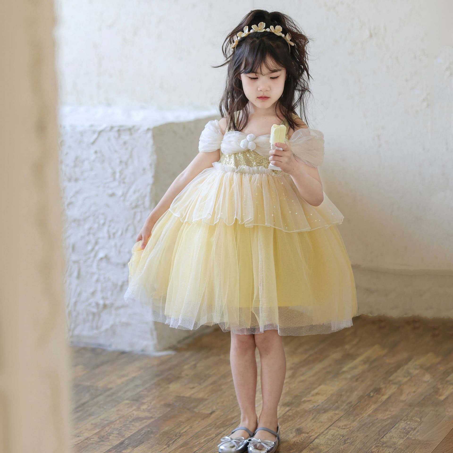 Girls Belle Princess Dress Strapless Tutu Skirt 2025 Baby Girl Sparkly Sequins Tulle Dress Birthday Dress