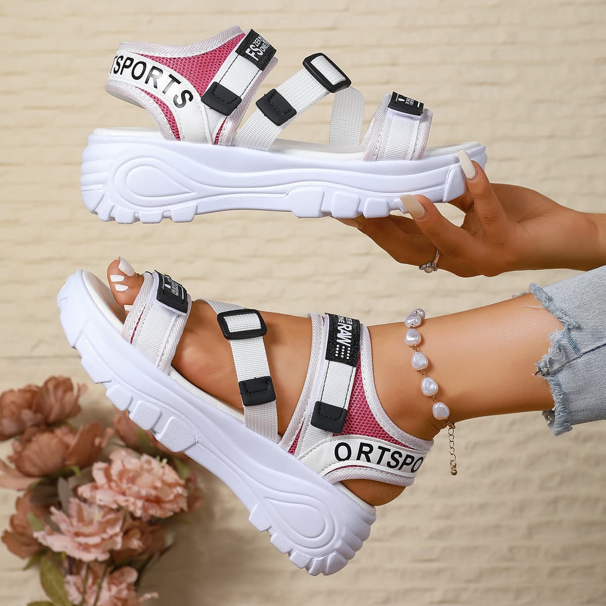 Large Size Beach Sandals Women 2025 Summer New Platform Thick Sole Women's Shoes Velcro Casual Sports Sandals Wholesale