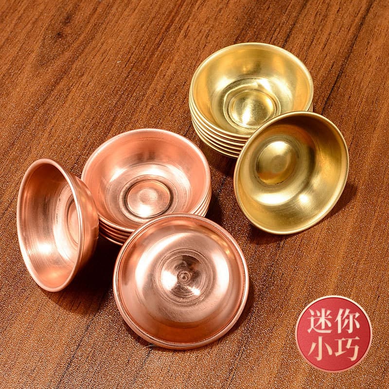 Buddhist Offering Cup, Copper Water Bowl for Wealth God & Guanyin, Tibetan-style Mini Home Buddhist Altar Holy Water Cup