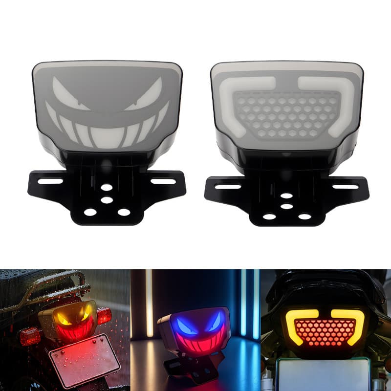Cross-Border LED Motorcycle Tail Light, CG125 Smiley Electric Motorcycle Modification Integrated Tail Light, Brake Turn Signal Flash Warning Light