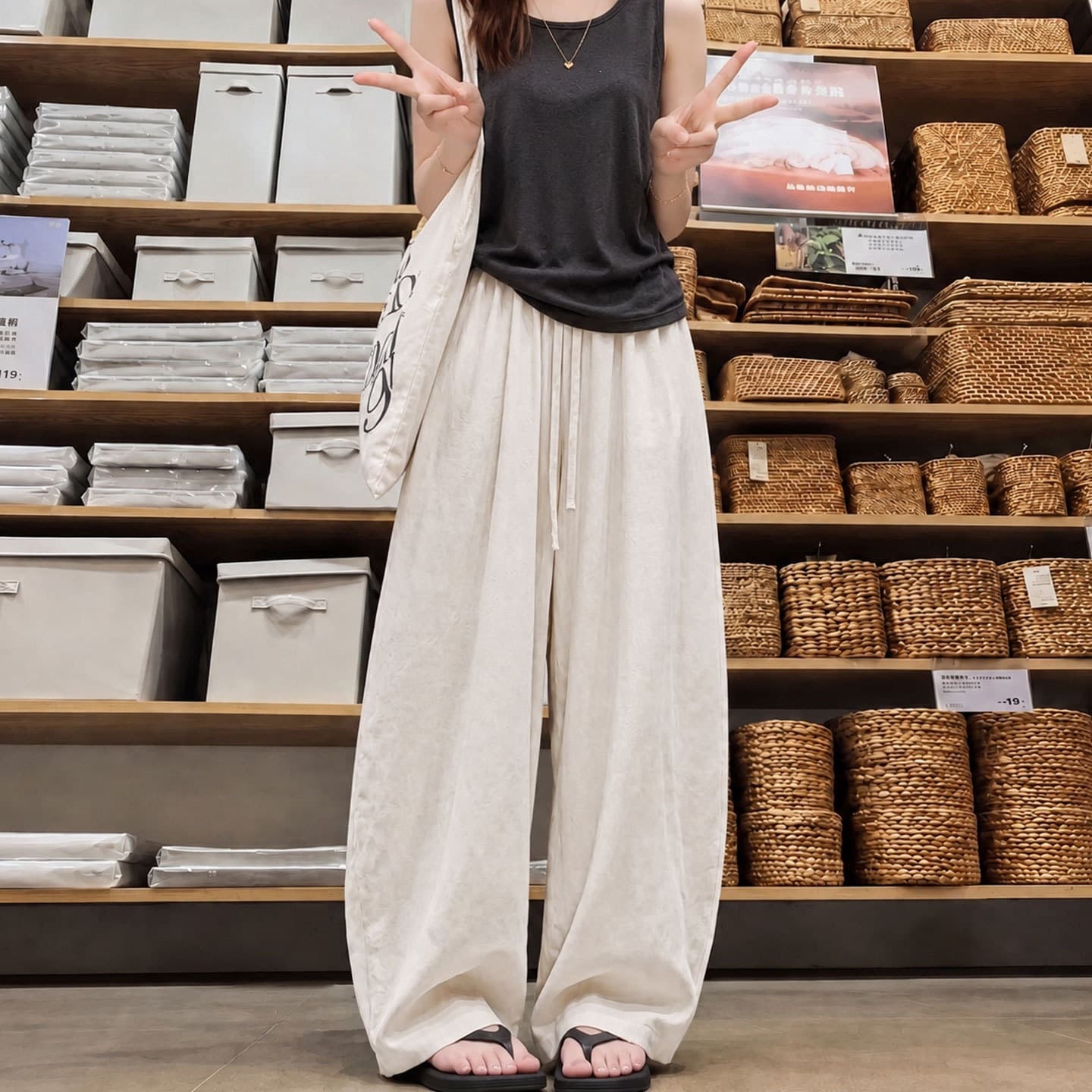 Lyocell Tencel Linen Pants Women's Summer Thin Large Size Casual Pants Loose Drape Cotton and Linen Scimitar Wide Leg Pants