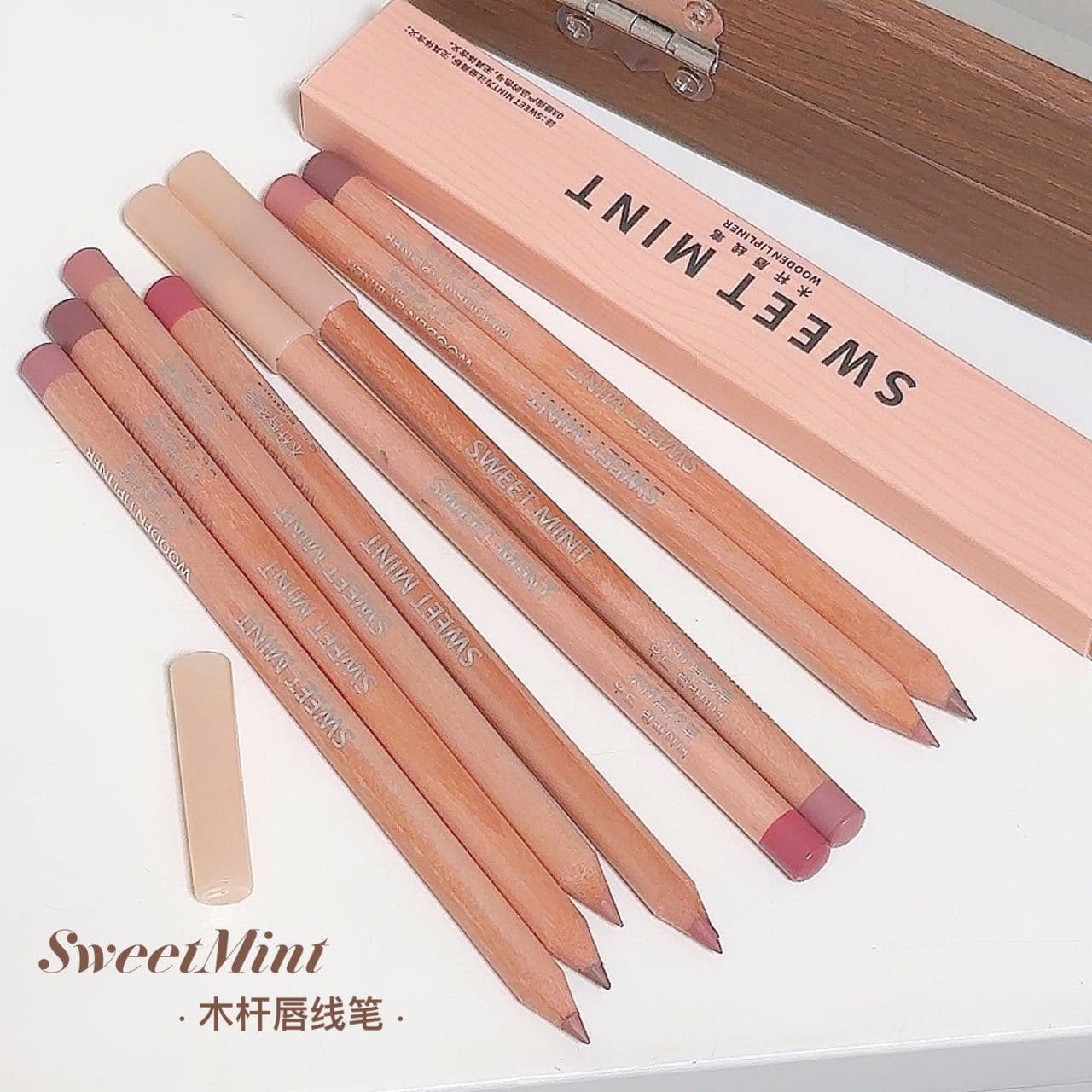 SWEET MINT Wooden Lip Liner Pencil - Matte Waterproof Nude Lip Contour for Natural Fuller Lips