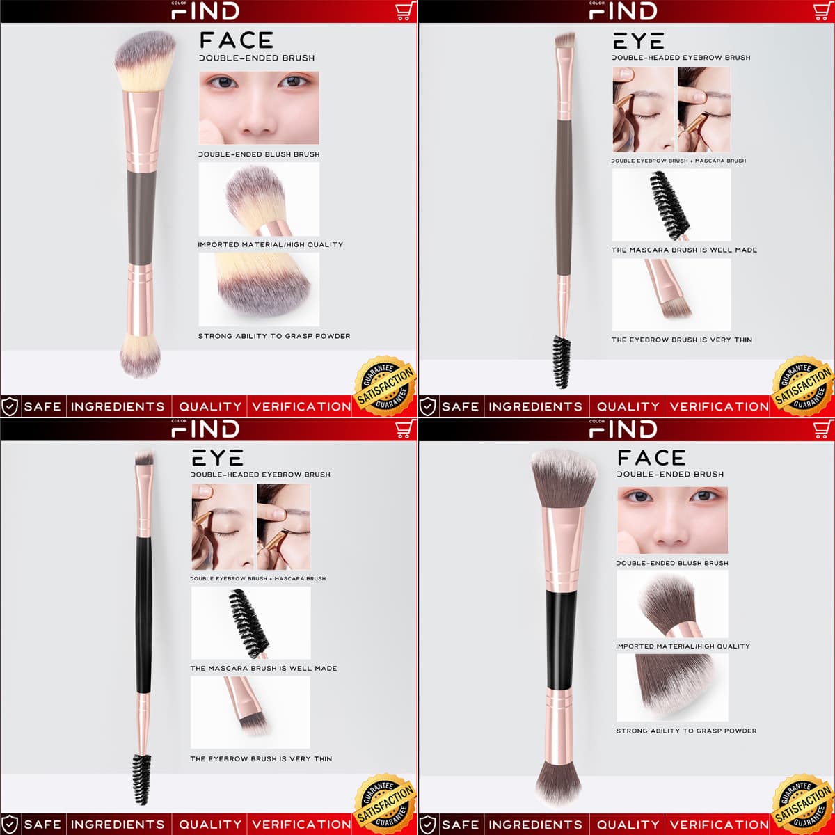 Single Dual-Ended Brown Blush Brush Black Gold Dual-Ended Blush Makeup Brush Includes Blush Brush Blending Brush