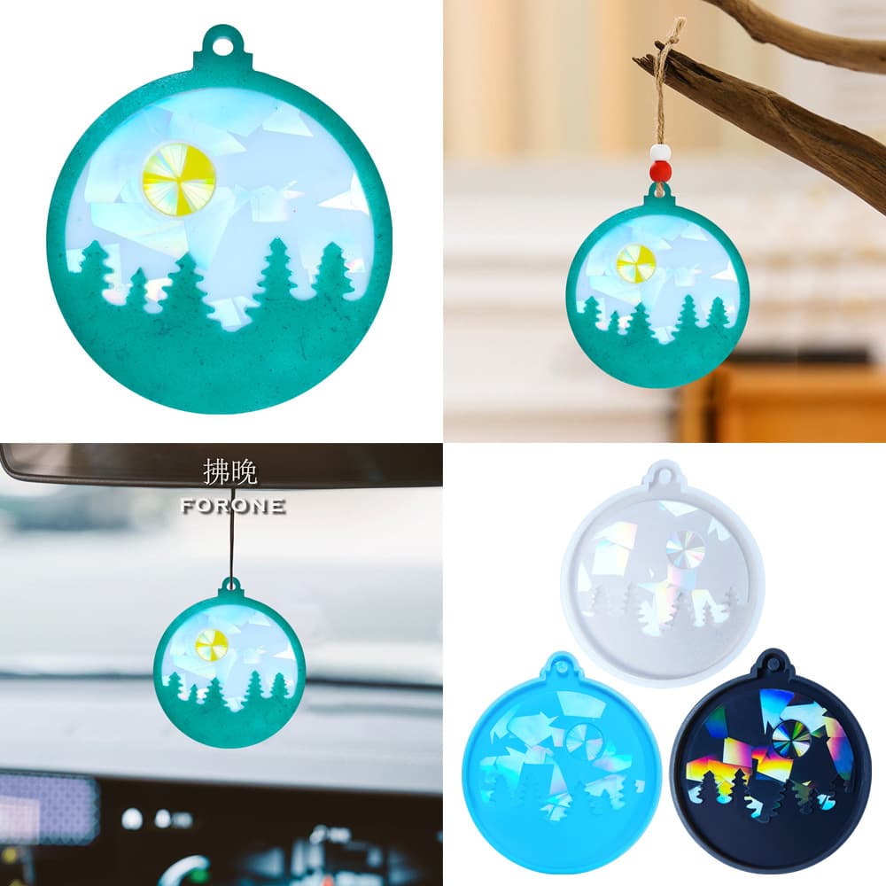 Cross-border Holographic Laser Forest Sun Car Pendant Silicone Mold DIY Decoration Resin Silicone Mold
