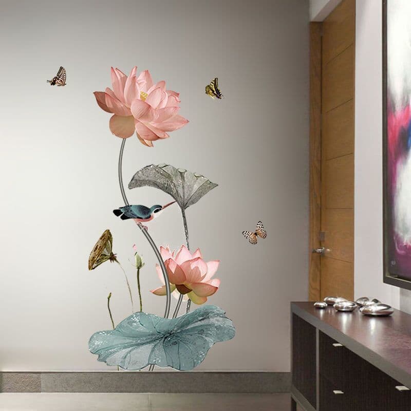 Chinese style lotus self-adhesive bedroom warm living room wallpaper room layout wall stickers decoration stickers self-adhesive