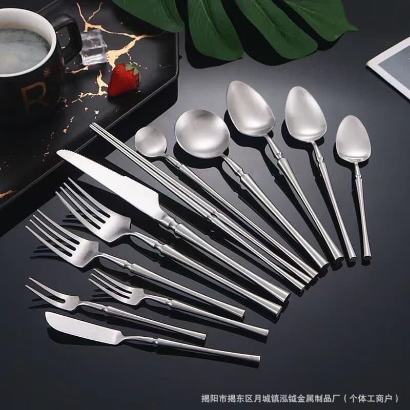 Brushed 304 Stainless Steel Waist-Shaped Steak Knife Fork Spoon Set Western Cutlery Dinner Fork Spoon Fruit Fork Dessert Spoon