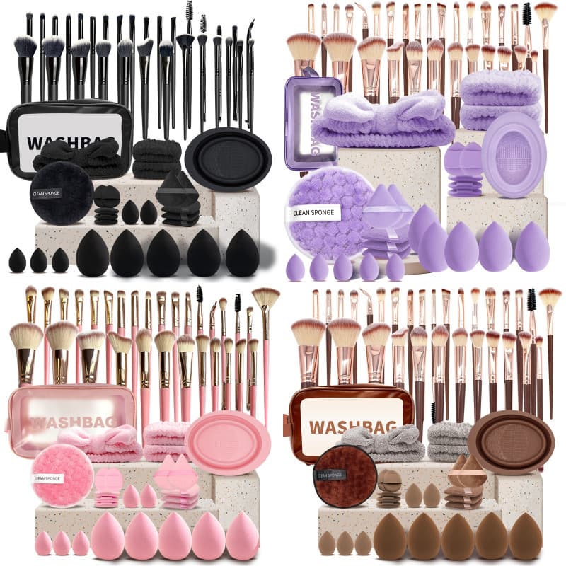 56-piece set of cross-border popular powder puff makeup brush set, super soft and not easy to eat, powder makeup beauty tools