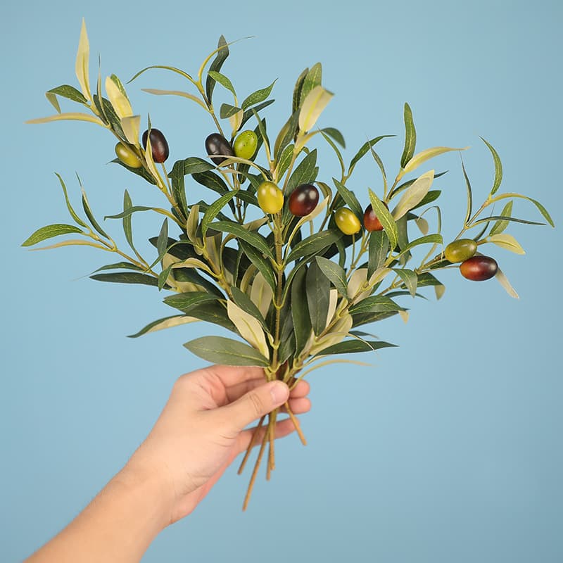 Amazon Cross-Border Hot Selling Artificial Olive Branch with Olive Fruit Realistic Home Decoration Fake Flowers in Stock