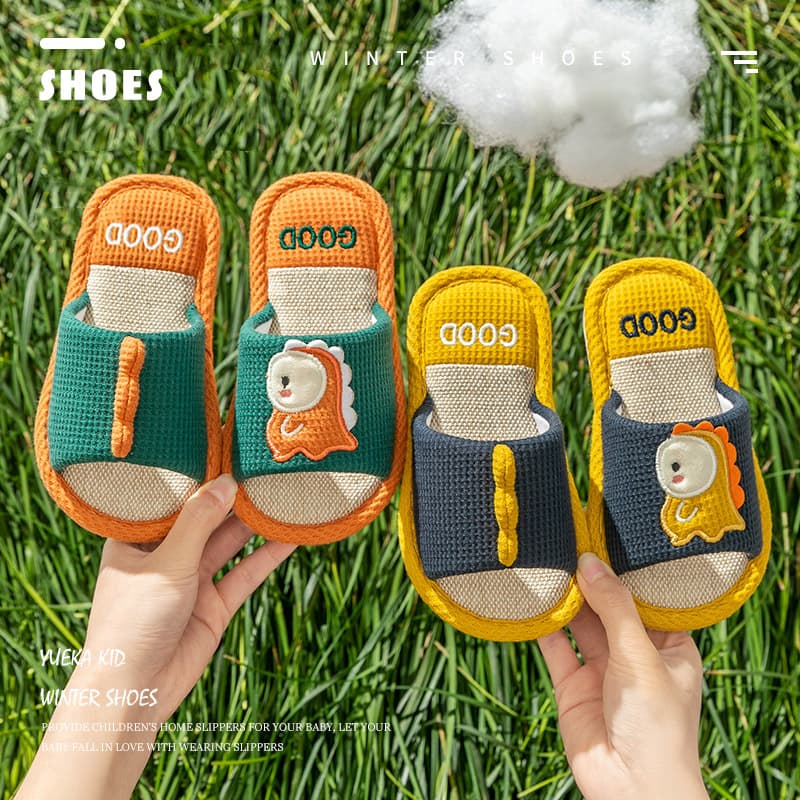 New Children's Slippers Wholesale Spring/Autumn Linen Slippers Boys Girls Summer Cartoon Dinosaur Indoor Home Shoes