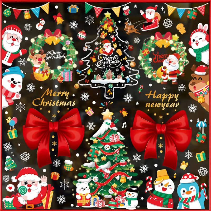 New Christmas Decorative Stickers for Glass and Windows, New Year Static Cling Scenes
