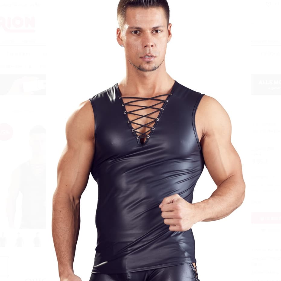 Men's sexy underwear, matte leather, nightclub stage ds performance clothing, bar performance clothing, men's casual leather T-shirt