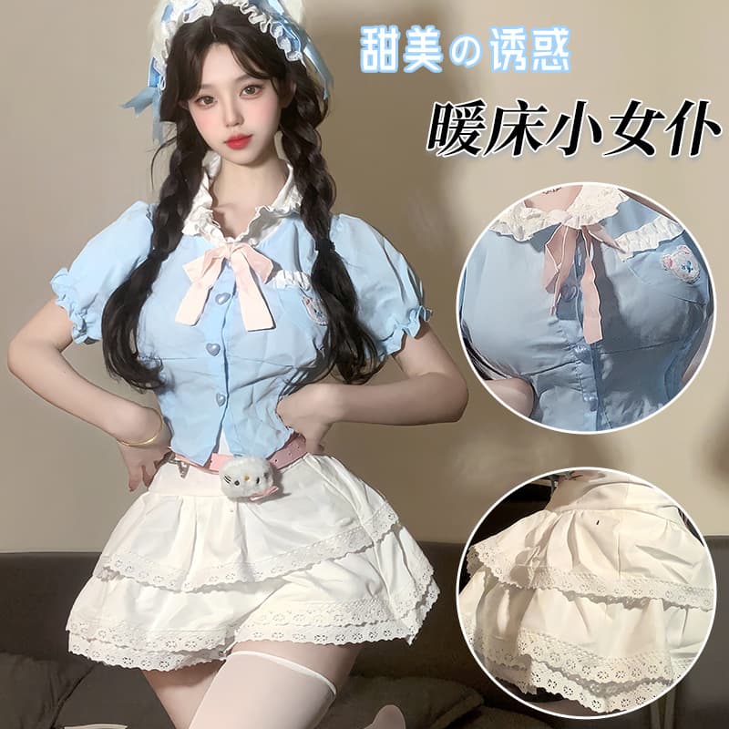 Sweet School Uniform Themed Underwear Set High Waist Women's Style Polyester Fabric Short Cake Skirt Role Play Costume