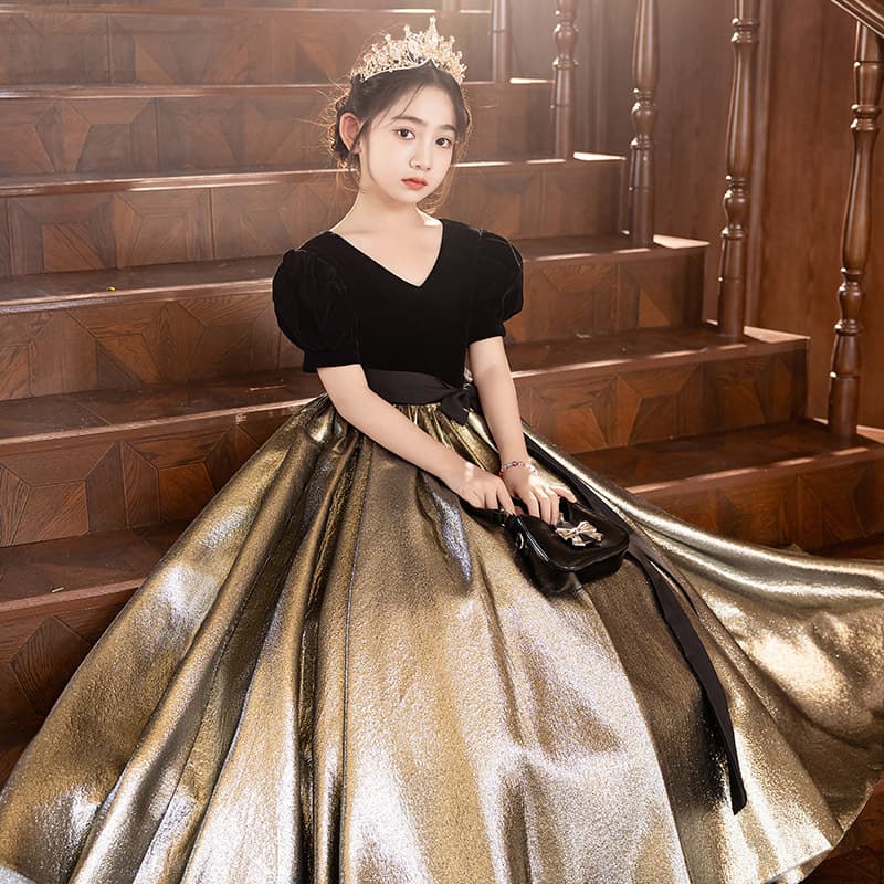 Girls' Spring Evening Gown, Light Luxury Unique Banquet Hostess Princess Dress, Children's Piano Performance Costume