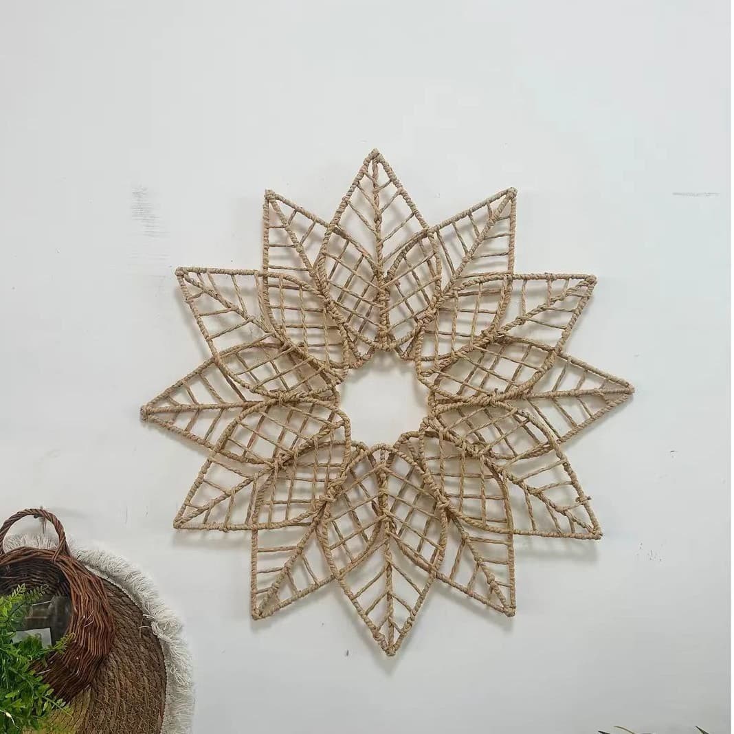 Wall Hanging Lotus Decorative Rope Woven Art for Hotels and B&Bs, Simple Rustic Style Handmade Wall Decor