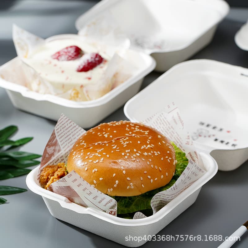 Disposable Hand-Painted Sandwich Lunch Box 4-Inch Cake Creative Burger Salad Packaging Box Paper Material Square Shape Biodegradable